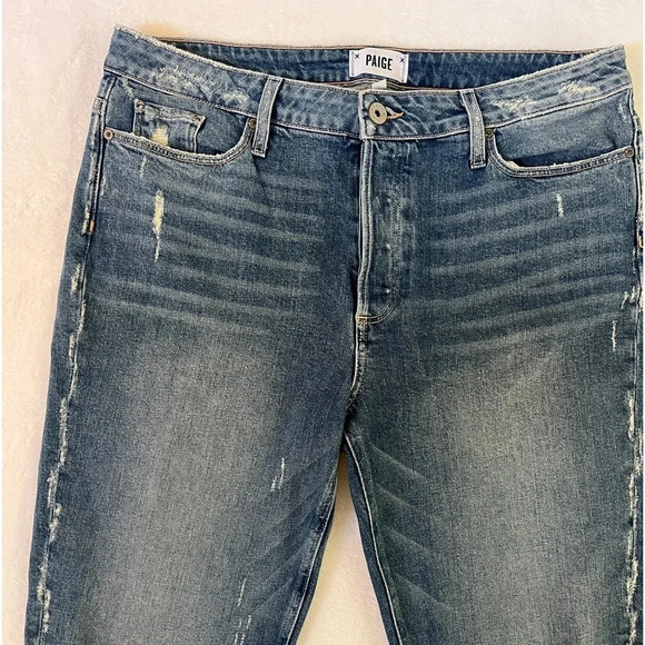 Paige sz 32 Hoxton Ankle Peg Distressed Button Fly Straight Leg Low Stretch EUC - Picture 2 of 12
